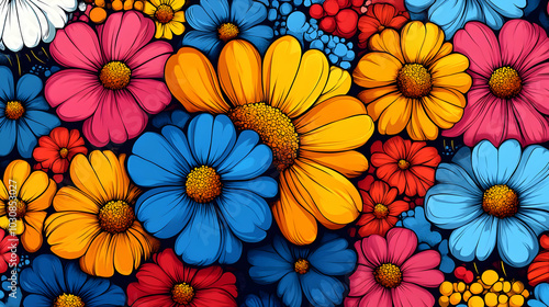 Wallpaper Mural A vibrant arrangement of colorful flowers in a seamless pattern. Torontodigital.ca