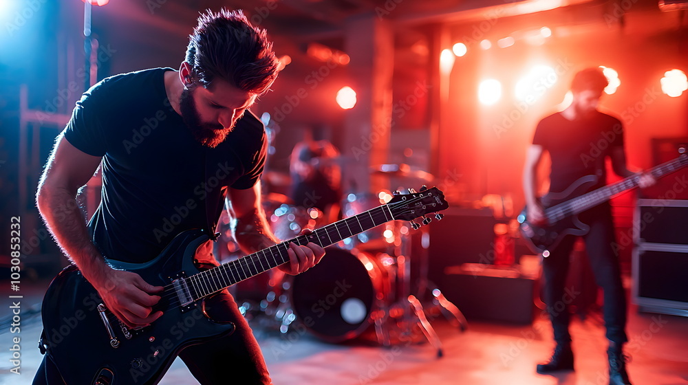 Obraz premium Orange Electric Guitar on Stage 
