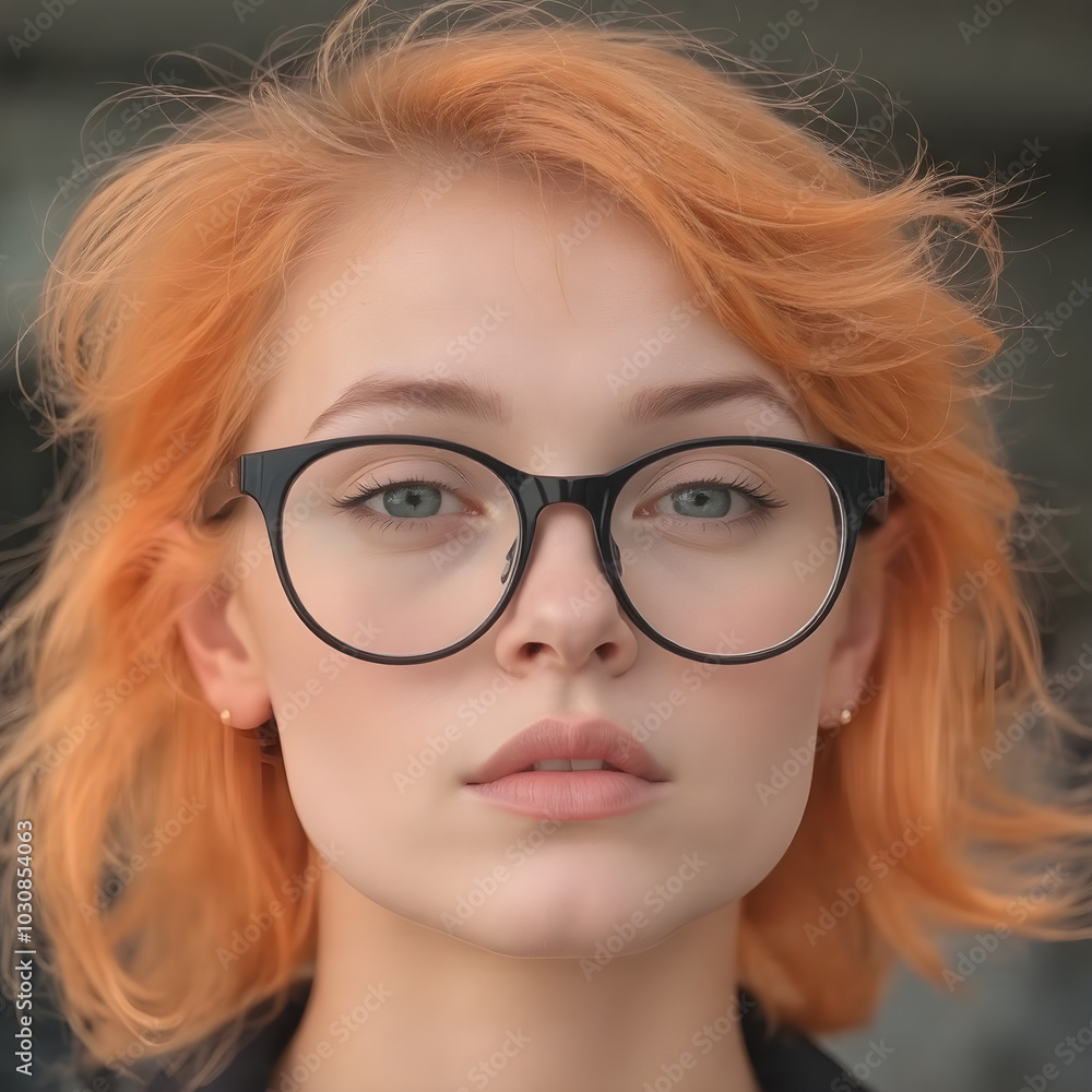 Fototapeta premium Una chica de pelo naranja brillante y lentes negros