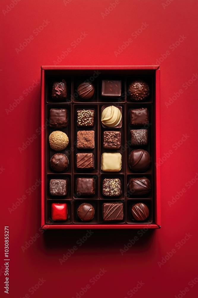 Assorted Chocolates on Red Background Assorted Chocolates on Red Background