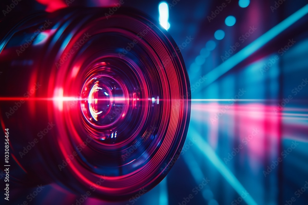 Futuristic Camera Lens with Red and Blue Glow1 Futuristic Camera Lens with Red and Blue Glow1