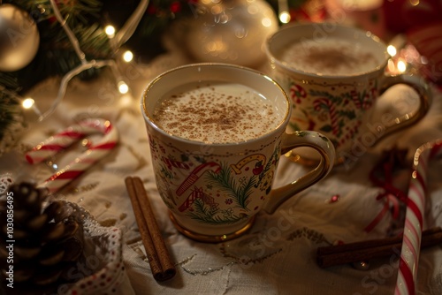 Wallpaper Mural Festive hot chocolate with cinnamon in holiday mug and warm lighting Torontodigital.ca