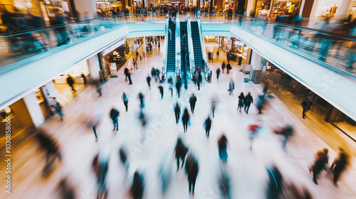 A blurred photo of people walking in a shopping mall, timelapse, motion blurred, high speed