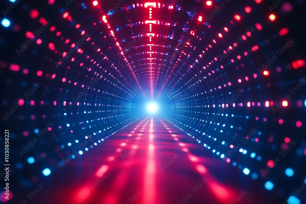 Futuristic Neon Tunnel with Red and Blue Lights Futuristic Neon Tunnel with Red and Blue Lights