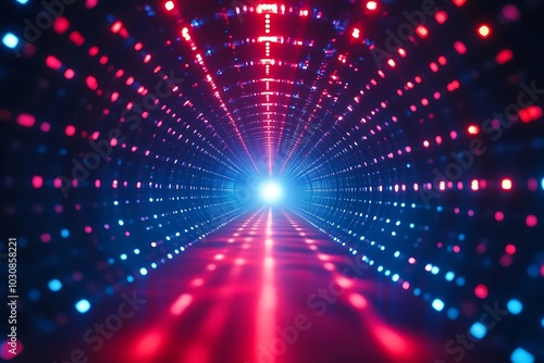 Futuristic Neon Tunnel with Red and Blue Lights