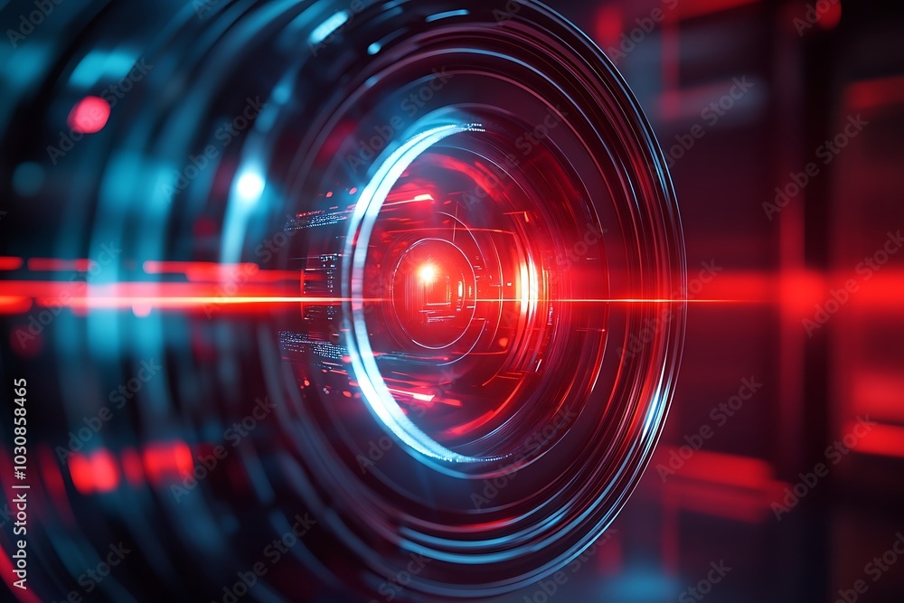 Futuristic Scanner Lens with Red and Blue Lights and Bokeh Futuristic Scanner Lens with Red and Blue Lights and Bokeh