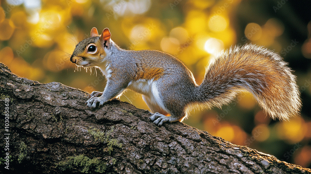 Grey Squirrel on Tree Branch with Blurry Background Nature Photography Grey Squirrel on Tree Branch with Blurry Background Nature Photography