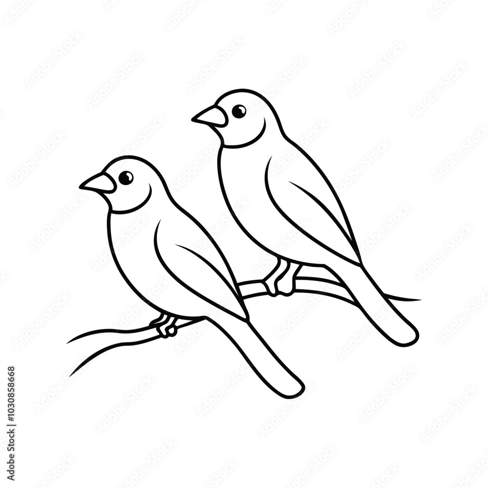 Obraz premium A delicate vector illustration of birds perched on a branch against a whiter background. Perfect for nature-themed designs, decorative elements, or minimalist art projects.