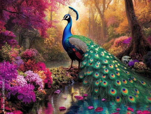 peacock with feathers