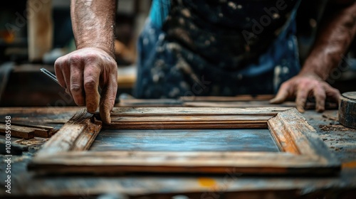 Man Working On Picture Frame