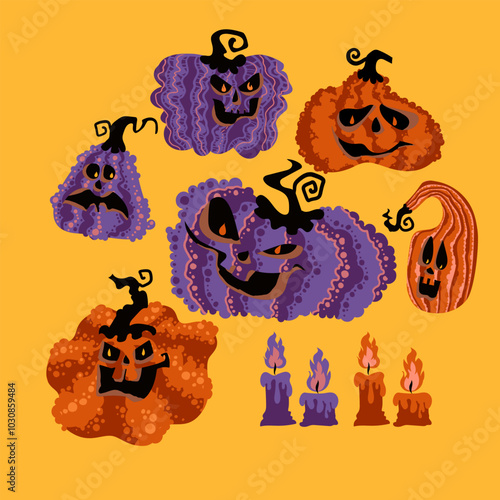 Creepy  pumpkin bunch, vector bundle photo