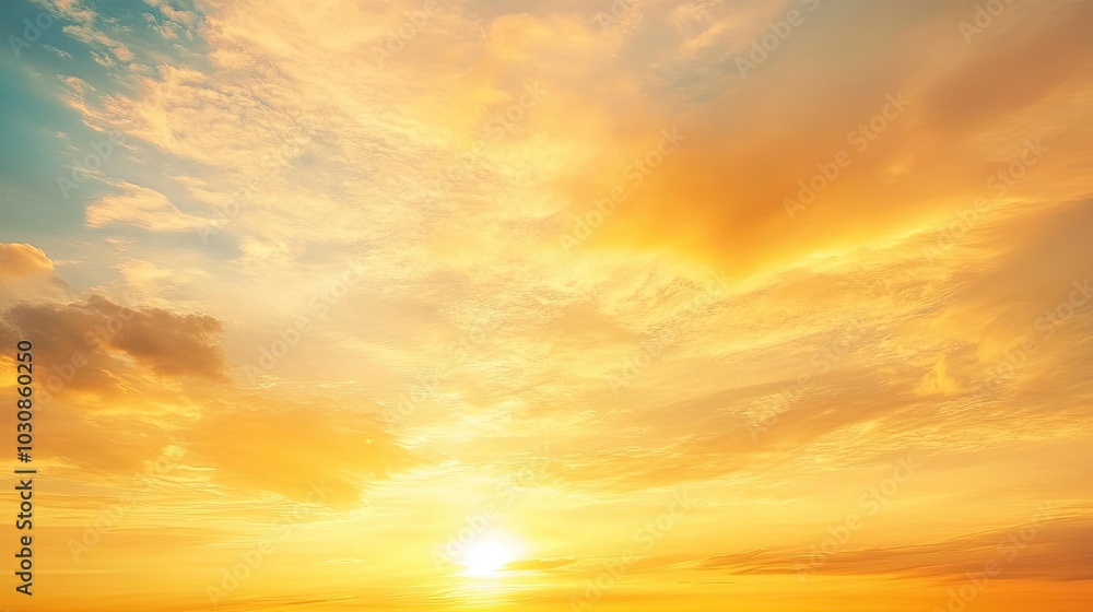 Naklejka premium Evening sunshine background. Yellow orange sky colors landscape. Incredible dramatic sky