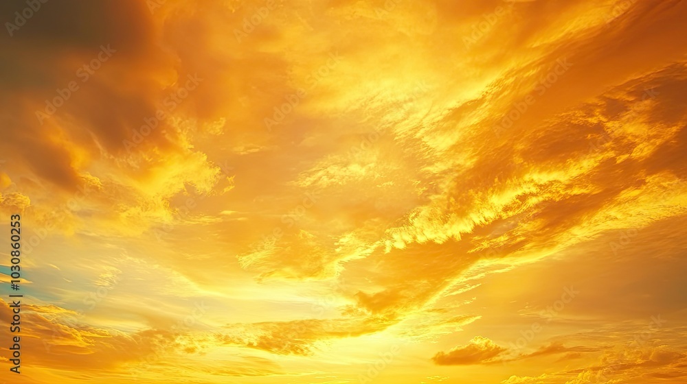 Obraz premium Evening sunshine background. Yellow orange sky colors landscape. Incredible dramatic sky