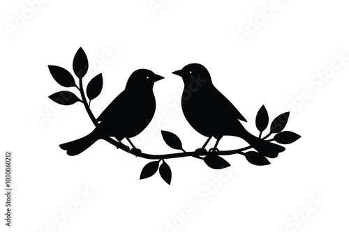 A delicate vector illustration of birds perched on a branch against a whiter background. Perfect for nature-themed designs, decorative elements, or minimalist art projects.
