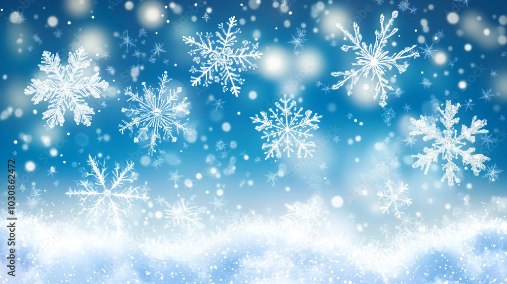 Winter Wonderland with Falling Snowflakes and Blue Sky Winter Wonderland with Falling Snowflakes and Blue Sky