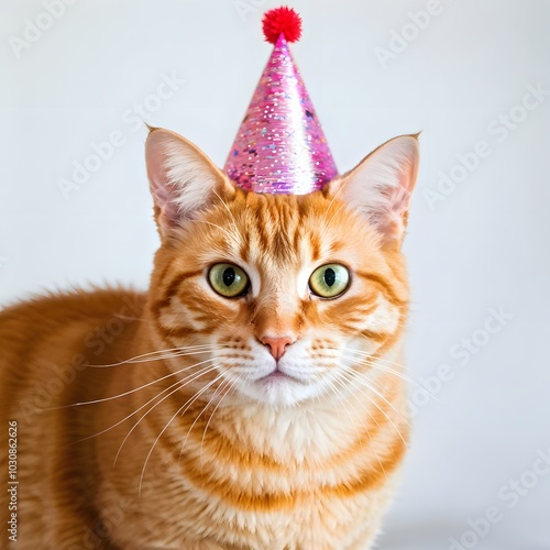 ginger cat with a party hat