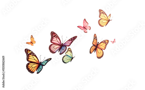 colorful butterfly png, flying butterflies, group of butterflies, butterflies isolated on white transparent background, 