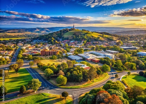 Scenic Panoramic View of Mount Panorama Sign from Bathurst Town, Capturing Nature and Landscape photo