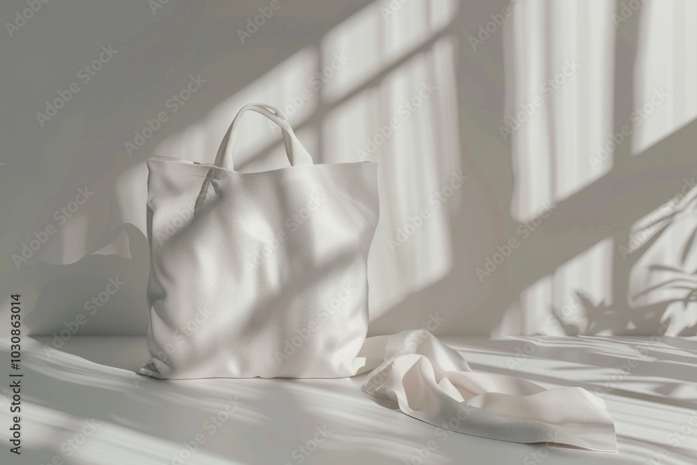 White tote bag on a bed White tote bag on a bed