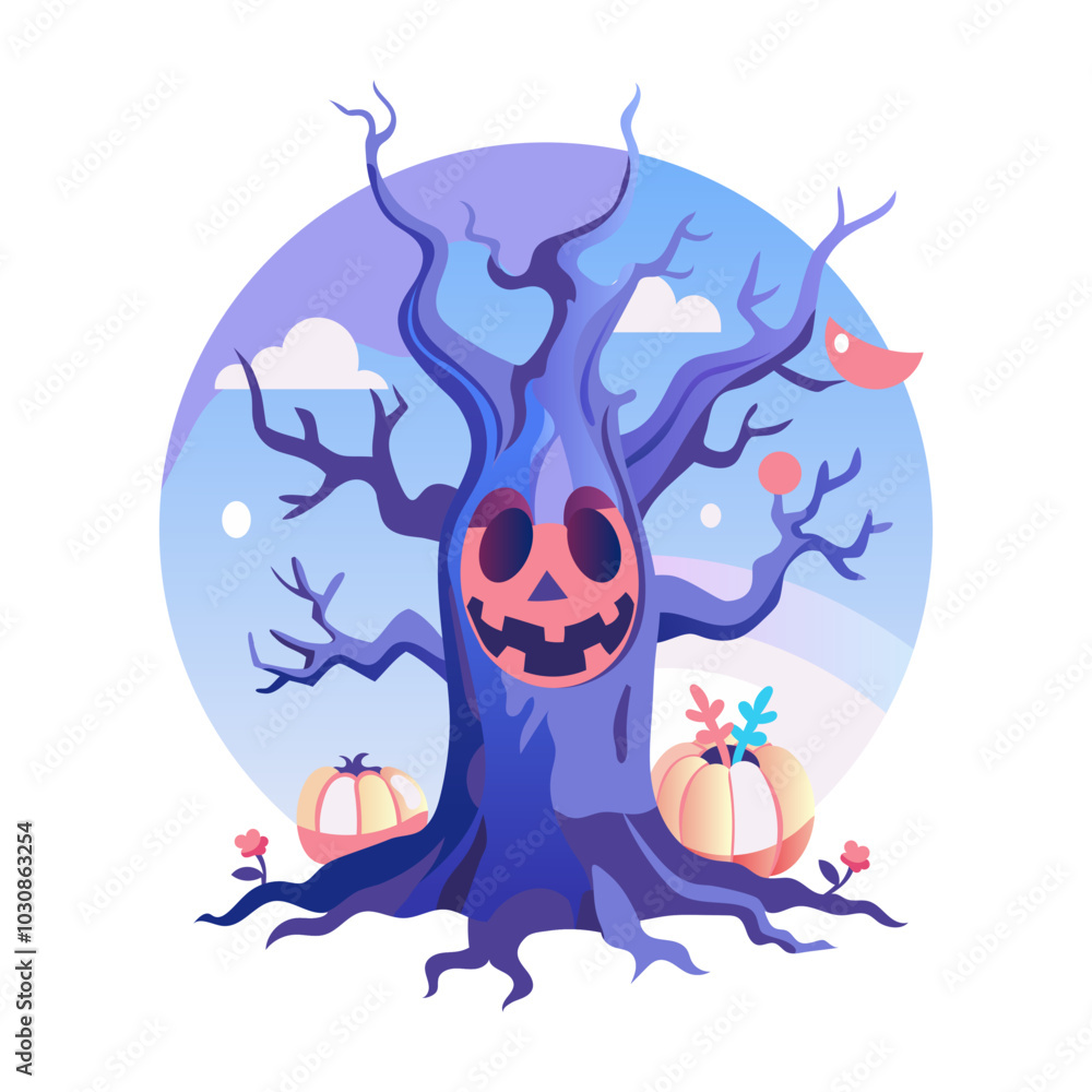 Fototapeta premium Scary tree illustration in flat style 