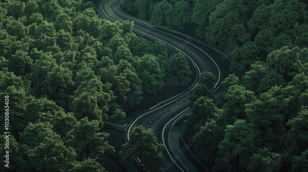 Train travels through lush green forest Train travels through lush green forest