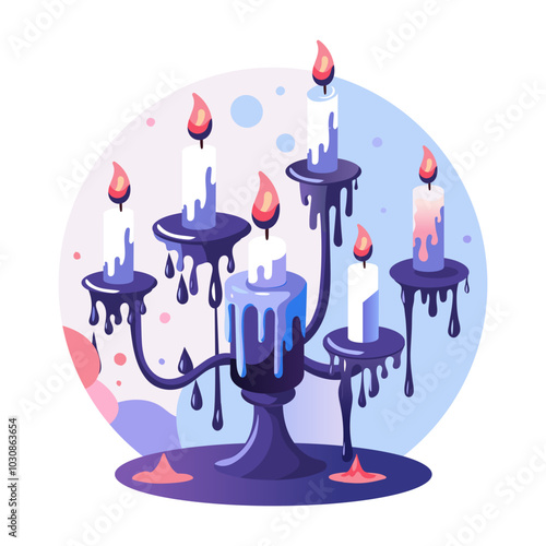 A flat illustration of haunted candle stand with melting candles 