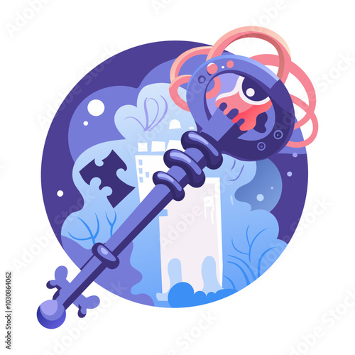 A flat style illustration of mystical key 