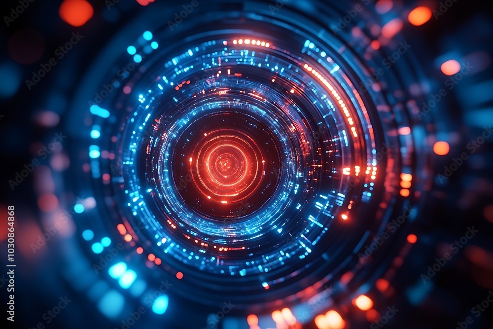 Hypnotic Circular Light Pattern with Blue and Red Blur Hypnotic Circular Light Pattern with Blue and Red Blur