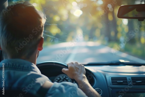 Man driving car on rural road