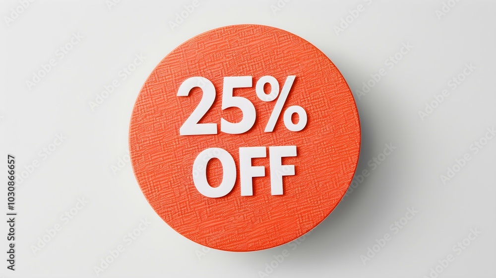 White '25% OFF' Text on a Light Orange Round Paper Note. White Background with Copy Space White '25% OFF' Text on a Light Orange Round Paper Note. White Background with Copy Space