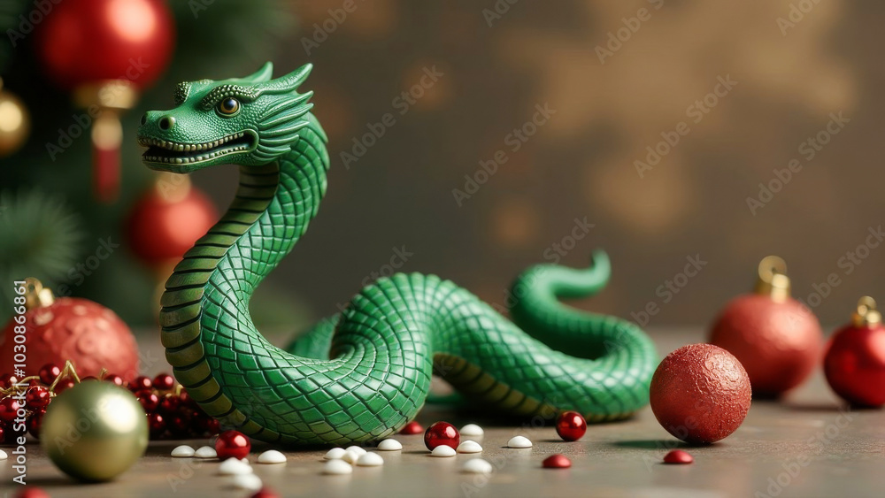 Fototapeta premium 2025 is the symbol of the Chinese New Year green snake. Lunar New Year Celebrations