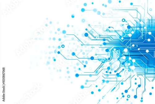 Light blue circuit board with technological connections on white background.