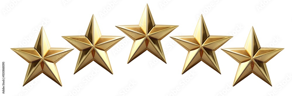 Obraz premium Golden Five Stars Rating. Excellent rating and reward symbols, isolated on white transparent background, png element