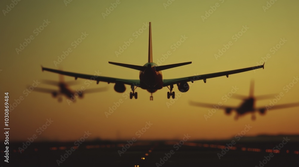 Jetliner flying through sunset Jetliner flying through sunset
