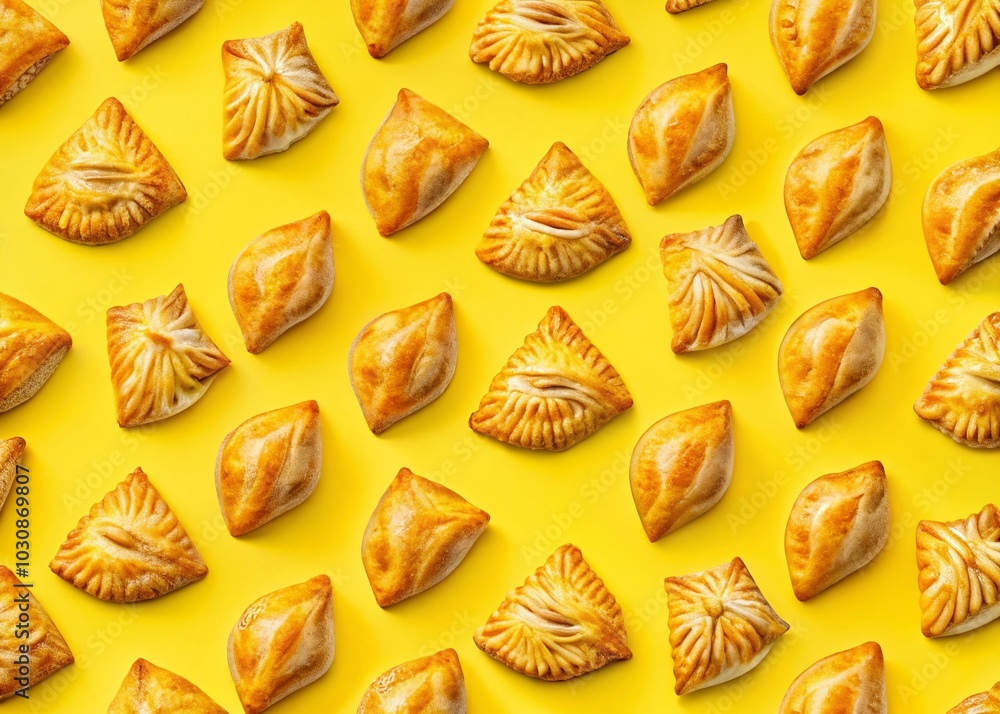 Seamless Pattern of Israeli Bourekas on Yellow Background for Culinary and Food Photography Seamless Pattern of Israeli Bourekas on Yellow Background for Culinary and Food Photography