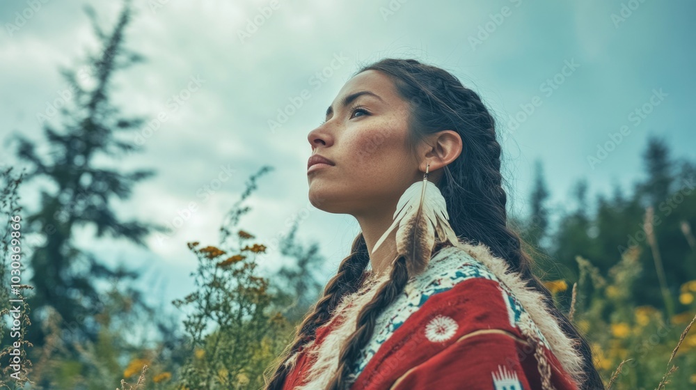 Woman in native dress in field Woman in native dress in field