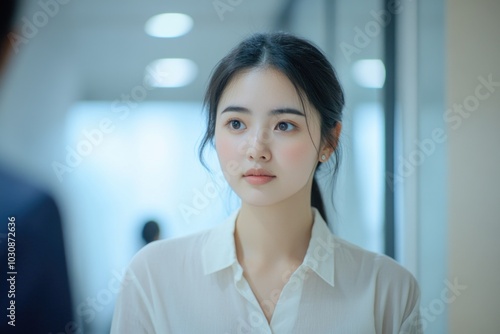 Woman in white shirt