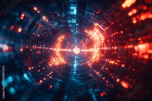 Red and Blue Glowing Tunnel Pattern with Blur and Pixels