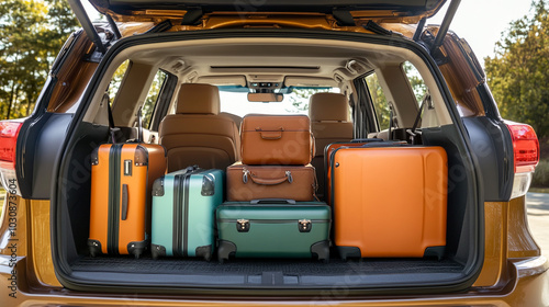 Wallpaper Mural Packed Car Trunk with Luggage for Travel Adventure Torontodigital.ca