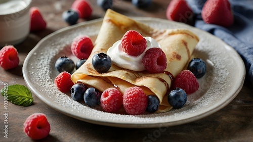 Crepes with cream and berries