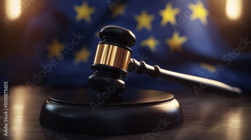 Judge's Gavel with European Union Flag in Background illustration. photo