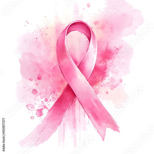 watercolor pink ribbon on white background,generative ai