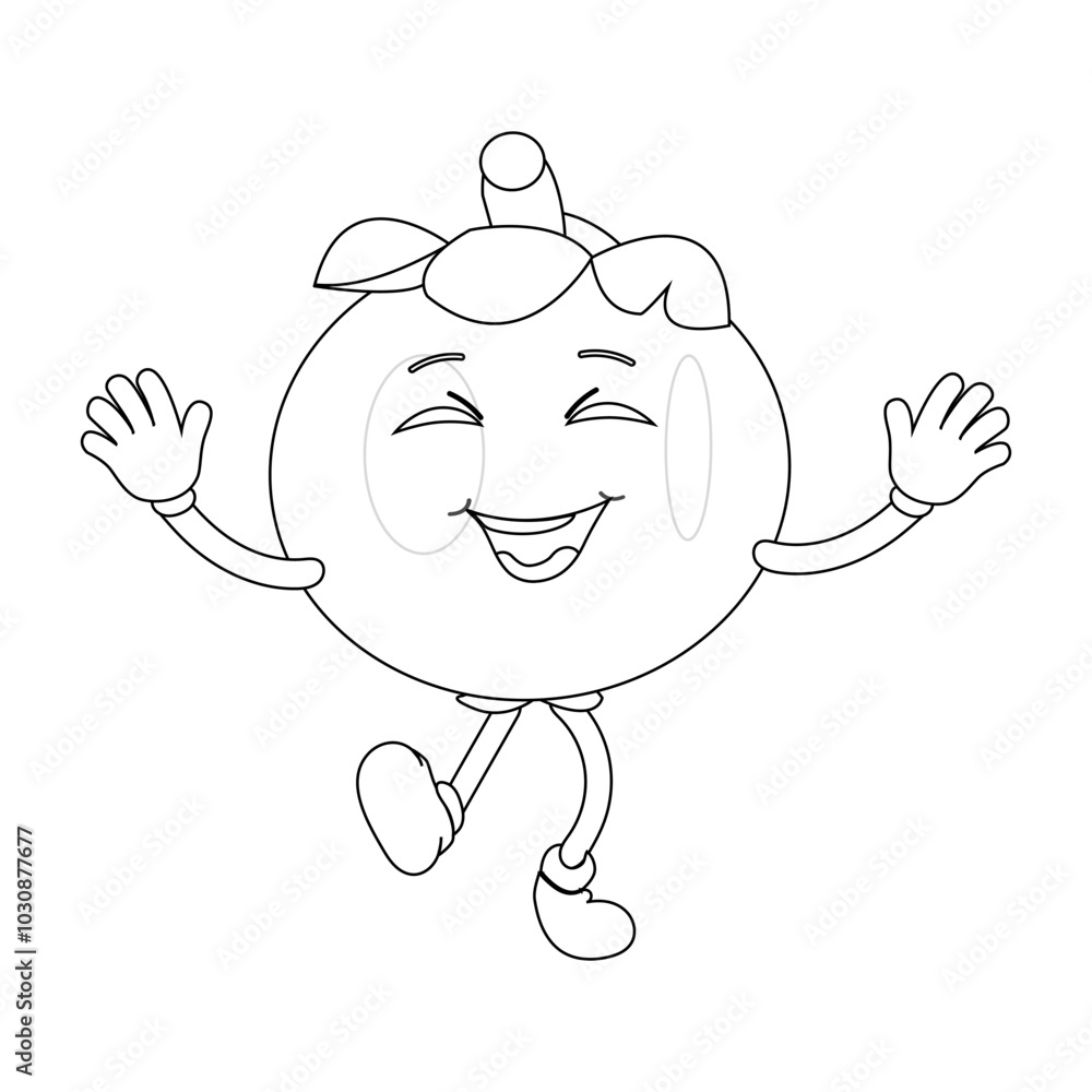 Obraz premium Happy Mangosteen Fruit Character Ready for Coloring