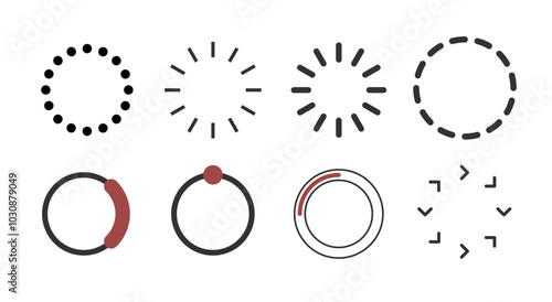 Loading icon set. Load circle icons. Download indicator sign. Progress loading bar. Upload symbol. Loader icon. Vector illustration