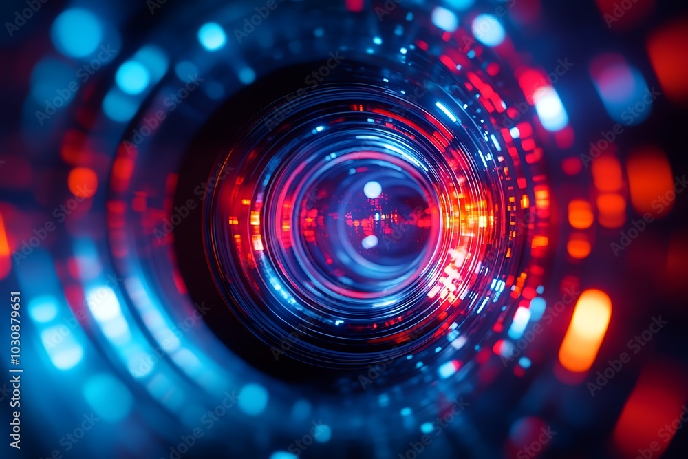 Obraz premium Red and Blue Light Tunnel with Bokeh Sparkle