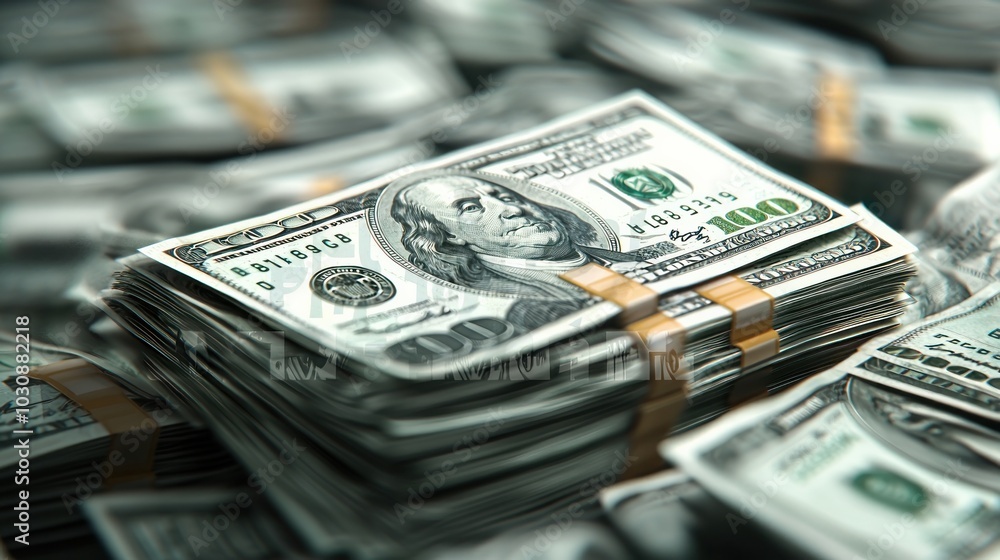 A close-up view of neatly stacked hundred-dollar bills showcasing the texture and detail of money. A close-up view of neatly stacked hundred-dollar bills showcasing the texture and detail of money.