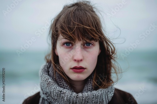 Woman with Scarf Looking Directly