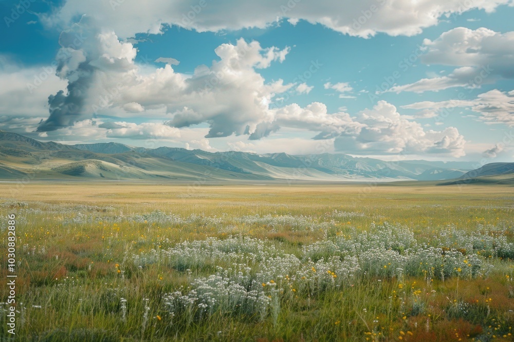 Wildflower field with mountain backdrop Wildflower field with mountain backdrop
