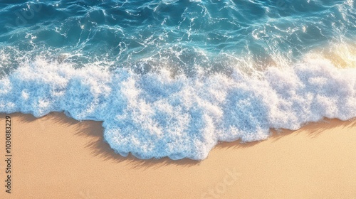 Beautiful Soft blue ocean wave on fine sandy beach