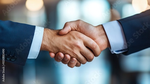 A professional handshake symbolizing agreement, partnership, and success in business and negotiation settings.